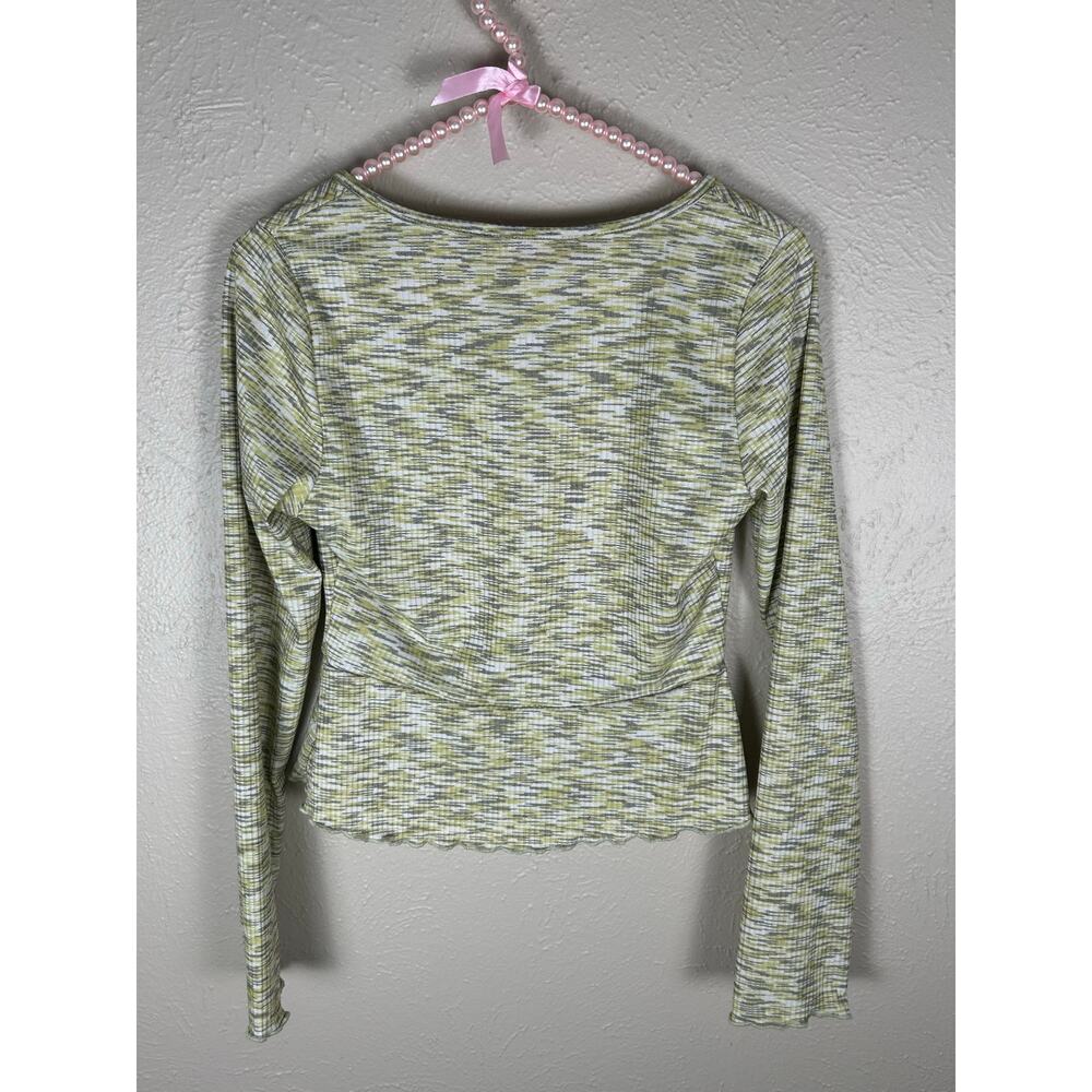 Lisa Says Gah Top Size Small Long Sleeve V-Neck Green Gray Y2K Shirt Made in USA - Picture 8 of 11
